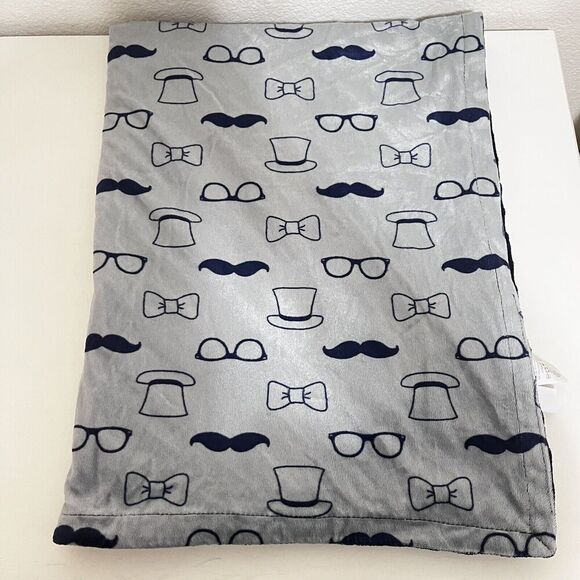 HB Hudson Baby Blanket Gray Blue Minky Dot Mustache Glasses Bow Tie Hats Lovey - Picture 6 of 12
